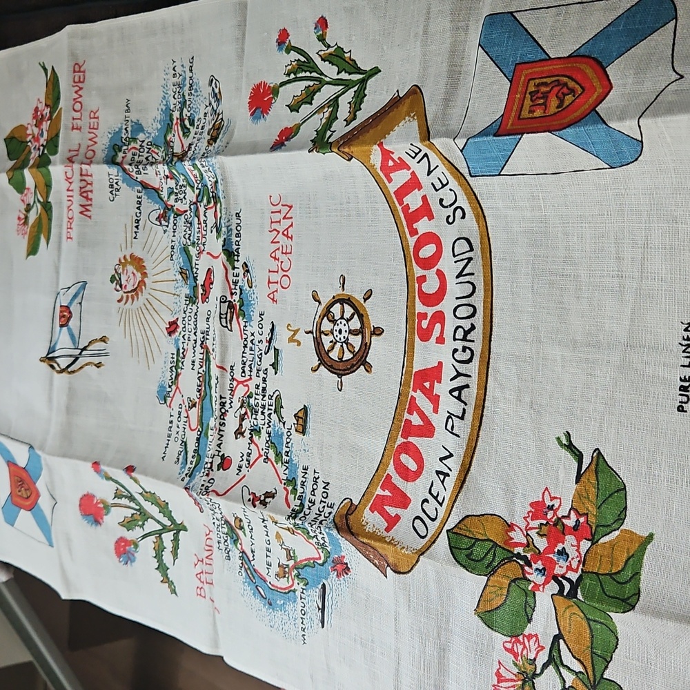 Nova Scotia Ocean Playground Scene Pur Linen Tea Towel